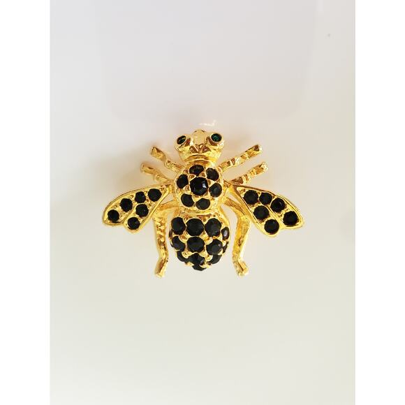 Vintage Joan Rivers Black Rhinestone Bug Pin Brooch - Picture 2 of 5